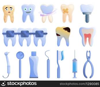 Tooth restoration icons set. Cartoon set of tooth restoration vector icons for web design. Tooth restoration icons set, cartoon style
