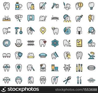 Tooth restoration icons set. Outline set of tooth restoration vector icons thin line color flat on white. Tooth restoration icons set vector flat