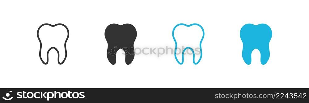 Tooth set black and blue icon isolated. Dent vector design, illustration in flat style