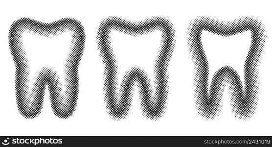Tooth Set dots halftone effect, vector template teeth the molar halftone for logo design dental clinic