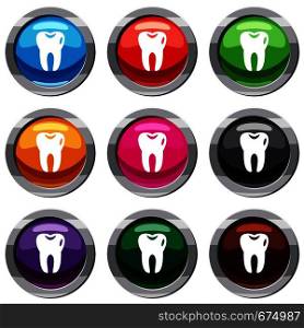 Tooth set icon isolated on white. 9 icon collection vector illustration. Tooth set 9 collection