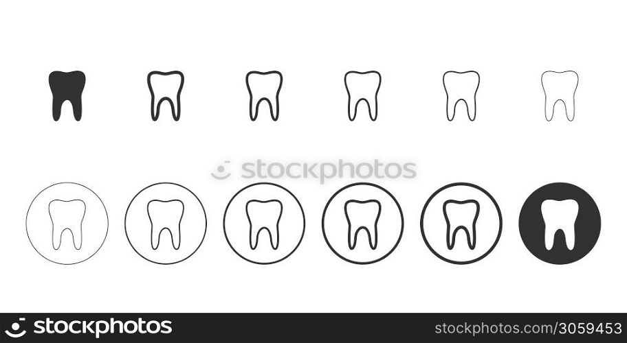Tooth. Set of flat and linear icons. Dental care. Vector illustration