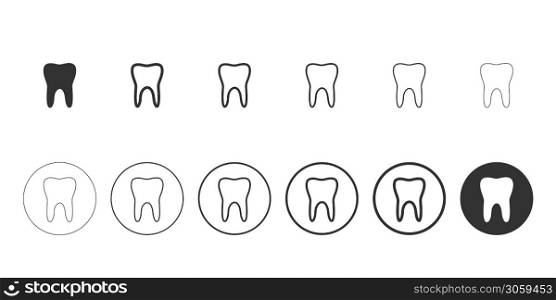 Tooth. Set of flat and linear icons. Dental care. Vector illustration