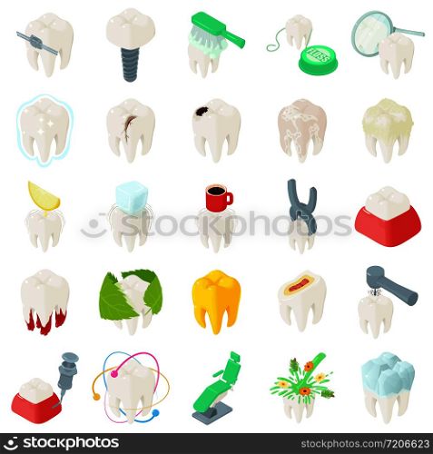 Tooth teeth dentist icons set. Isometric illustration of 25 tooth teeth dentist vector icons for web. Tooth teeth dentist icons set, isometric style