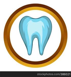 Tooth vector icon in golden circle, cartoon style isolated on white background. Tooth vector icon