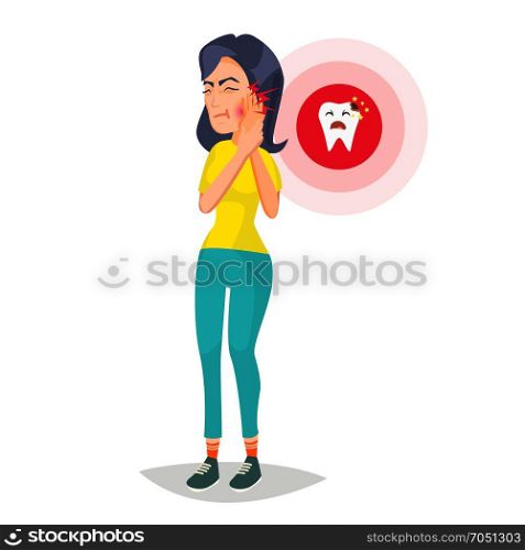 Toothache Concept Vector. Unhappy Woman With Ache. Pain In The Human Body. Flat Cartoon Illustration. Woman With Toothache Vector. Sad Unhappy Girl. Feel Aching Bad Tooth. Sorrowful Man Having A Strong Toothache. Isolated Flat Cartoon Character Illustration