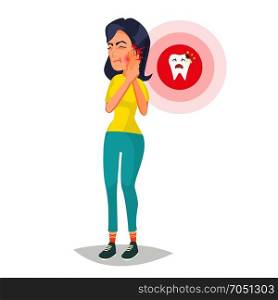 Toothache Concept Vector. Unhappy Woman With Ache. Pain In The Human Body. Flat Cartoon Illustration. Woman With Toothache Vector. Sad Unhappy Girl. Feel Aching Bad Tooth. Sorrowful Man Having A Strong Toothache. Isolated Flat Cartoon Character Illustration