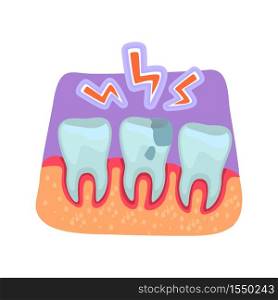 Toothache flat concept vector illustration. Pain in teeth. Unhealthy mouth and cavities. Dentist treatment. Disease sign. Caries 2D cartoon illustration for web design. Health care creative idea. Toothache flat concept vector illustration