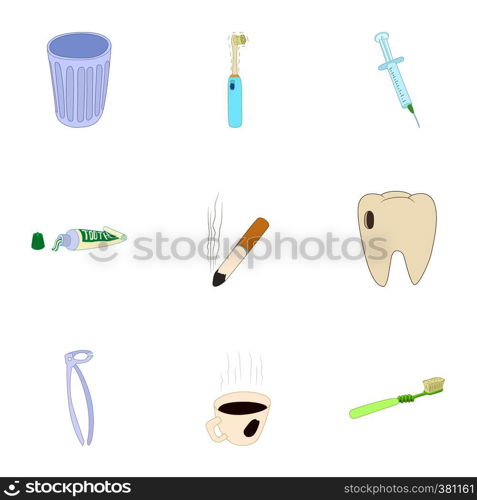 Toothache icons set. Cartoon illustration of 9 toothache vector icons for web. Toothache icons set, cartoon style