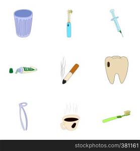 Toothache icons set. Cartoon illustration of 9 toothache vector icons for web. Toothache icons set, cartoon style