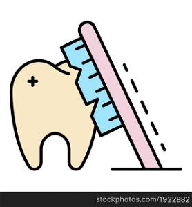 Toothbrush clean tooth icon. Outline toothbrush clean tooth vector icon color flat isolated on white. Toothbrush clean tooth icon color outline vector
