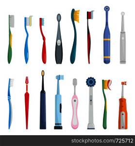 Toothbrush dental icons set. Flat illustration of 16 toothbrush dental icons for web. Toothbrush dental icons set, flat style