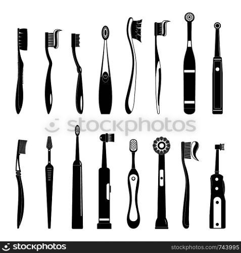 Toothbrush dental icons set. Simple illustration of 16 toothbrush dental icons for web. Toothbrush dental icons set, simple style