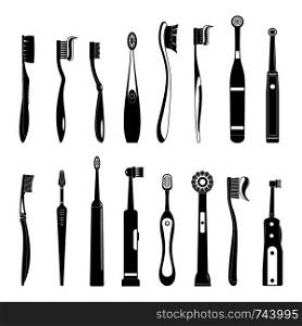 Toothbrush dental icons set. Simple illustration of 16 toothbrush dental icons for web. Toothbrush dental icons set, simple style