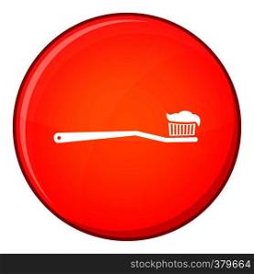 Toothbrush icon in red circle isolated on white background vector illustration. Toothbrush icon, flat style