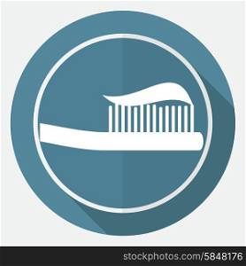Toothbrush icon on white circle with a long shadow