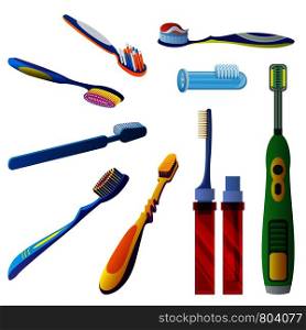 Toothbrush icon set. Cartoon set of toothbrush vector icons for web design. Toothbrush icon set, cartoon style