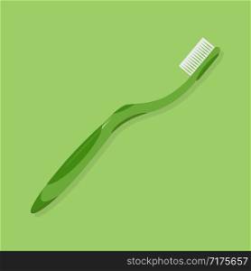 Toothbrush in flat style on green background, vector. Toothbrush in flat style on green background