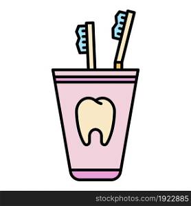 Toothbrush in glass icon. Outline toothbrush in glass vector icon color flat isolated on white. Toothbrush in glass icon color outline vector