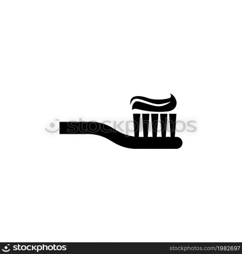 Toothbrush with Paste, Dental Health. Flat Vector Icon illustration. Simple black symbol on white background. Toothbrush with Paste, Dental Health sign design template for web and mobile UI element. Toothbrush with Paste, Dental Health Flat Vector Icon