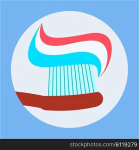Toothbrush with toothpaste icon flat design. Dental toothbrush and toothpaste, toothbrush toothpaste isolated, toothbrush isolated, care health, hygiene healthy, equipment tooth dental illustration