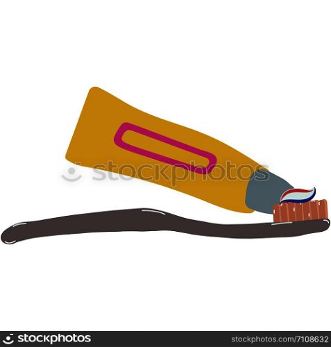 Toothbrush woth toothpaste illustration isolated on white background. Dental care concept. Flat cartoon style. Vector Illustration.. Toothbrush woth toothpaste ready to use.