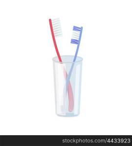 Toothbrushes in Plastic Glass. Toothbrushes in plastic glass on white background. Vector illustration