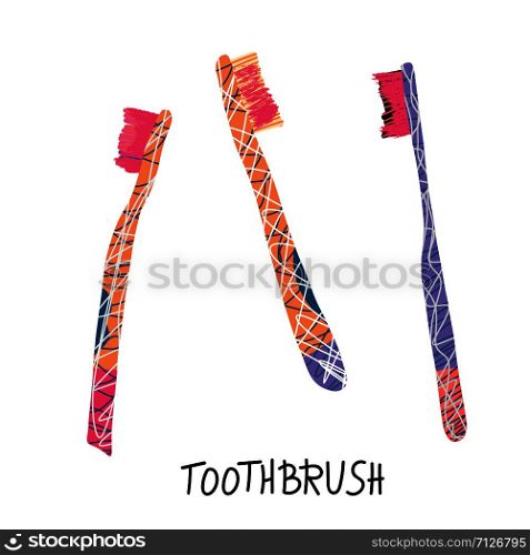 Toothbrushes set isolated. Creative brushes collection. Vector illustration.
