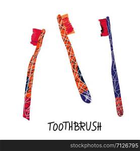 Toothbrushes set isolated. Creative brushes collection. Vector illustration.
