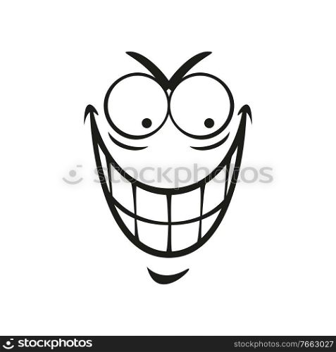 Toothed grinning emoji isolated wicked smiley emotion. Vector toothed maniac psychopath emoticon. Wicked emoticon with angry smile face