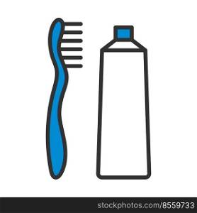 Toothpaste And Brush Icon. Editable Bold Outline With Color Fill Design. Vector Illustration.