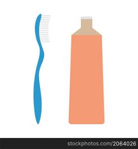 Toothpaste And Brush Icon. Flat Color Design. Vector Illustration.