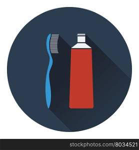 Toothpaste and brush icon. Flat color design. Vector illustration.