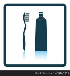 Toothpaste and brush icon. Shadow reflection design. Vector illustration.