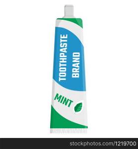 Toothpaste cartoon template with mint leaf isolated on white background. Teeth protection, oral care, dental health concept design for toothpaste packaging, poster. Vector illustration for any design.
