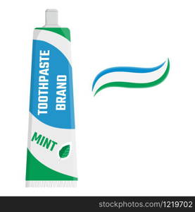 Toothpaste cartoon template with mint leaf isolated on white background. Teeth protection, oral care, dental health concept design for toothpaste packaging, poster. Vector illustration for any design.