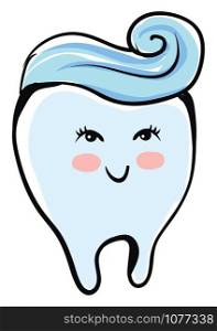 Toothpaste on tooth, illustration, vector on white background.
