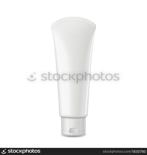 Toothpaste Product Blank Tube Packaging Vector. Dental Paste Tube Container With Cap. Stomatology Tooth Hygiene Care And Treatment Chemical Liquid Package Template Realistic 3d Illustration. Toothpaste Product Blank Tube Packaging Vector