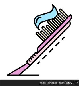 Toothpaste toothbrush icon. Outline toothpaste toothbrush vector icon color flat isolated on white. Toothpaste toothbrush icon color outline vector
