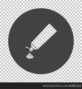 Toothpaste tube icon. Subtract stencil design on tranparency grid. Vector illustration.