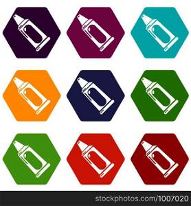 Toothpaste tube icons 9 set coloful isolated on white for web. Toothpaste tube icons set 9 vector