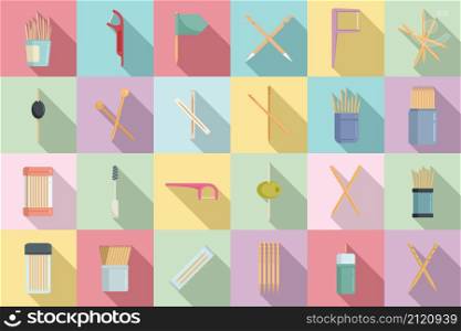 Toothpick icons set flat vector. Clean accessory. Dental toothpick. Toothpick icons set flat vector. Clean accessory