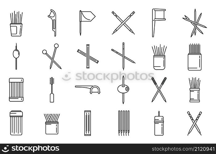 Toothpick icons set outline vector. Clean accessory. Dental toothpick. Toothpick icons set outline vector. Clean accessory