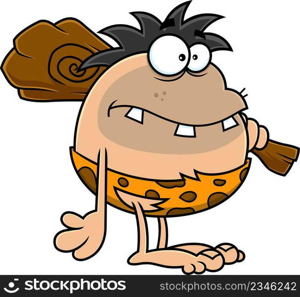 Fat Caveman Cartoon Character With Big Chicken Leg. Vector Illustration