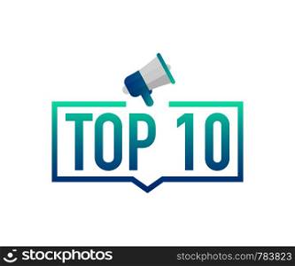 Top 10 - Top Ten colorful label on white background. Vector stock illustration.