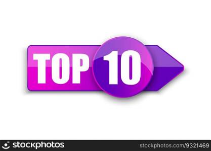 Top 10 word on purple ribbon arrow. Vector illustration. Stock picture. EPS 10.. Top 10 word on purple ribbon arrow. Vector illustration. Stock picture.
