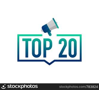 Top 20 - Top twenty colorful label on white background. Vector stock illustration.