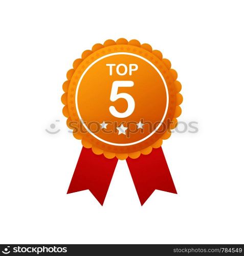 Top 5 rating badges. Top five Badge, icon, stamp. Vector stock illustration.