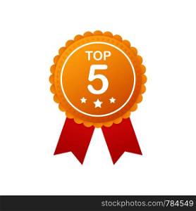 Top 5 rating badges. Top five Badge, icon, stamp. Vector stock illustration.