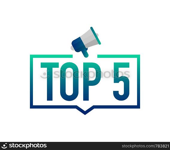 Top 5 - Top Five colorful label on white background. Vector stock illustration.